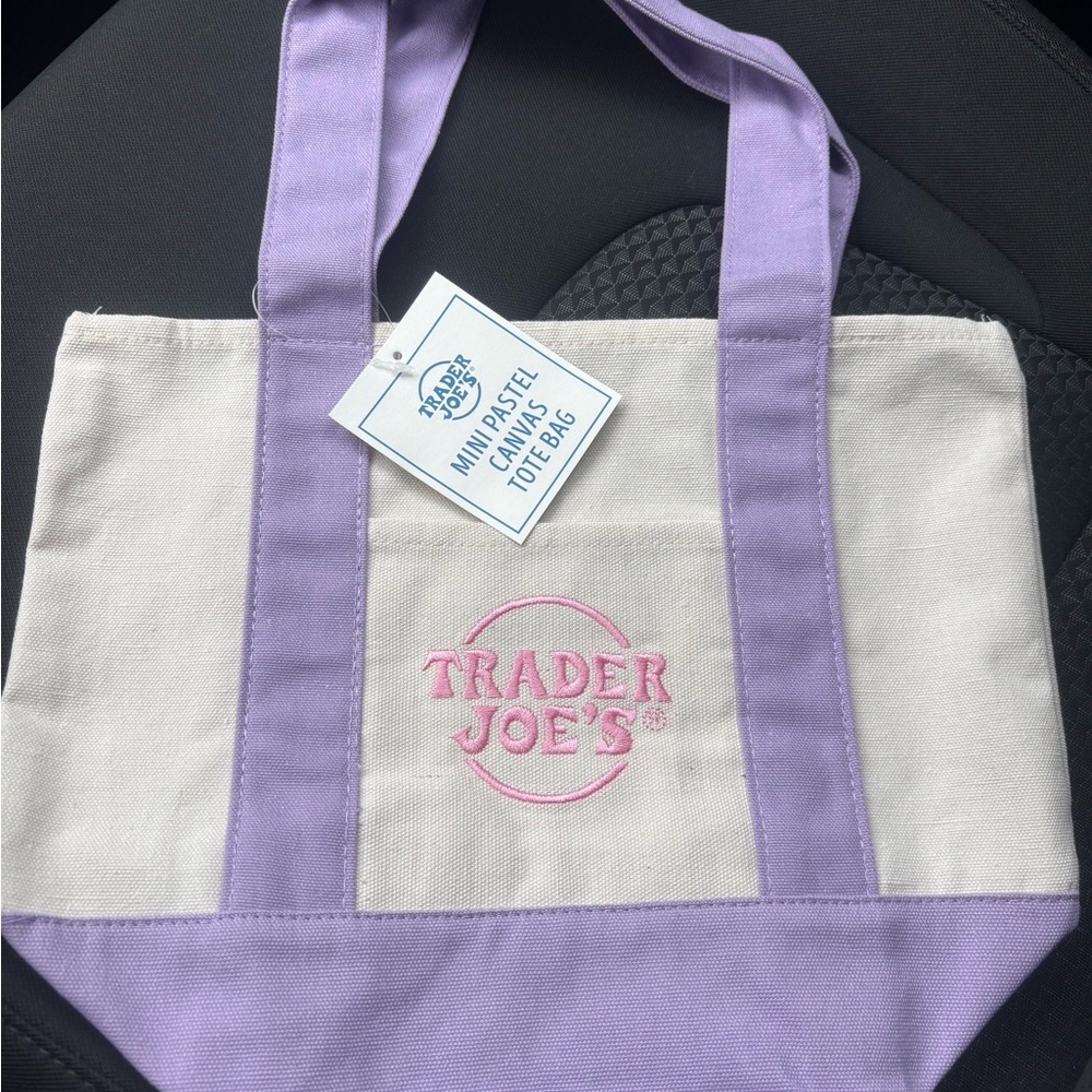 Trader Joe's Mini Pastel Canvas Tote Bag in Lilac and Cream